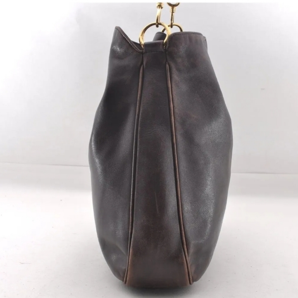 Authentic GUCCI Vintage Bamboo Shoulder Bag Leather Brown
